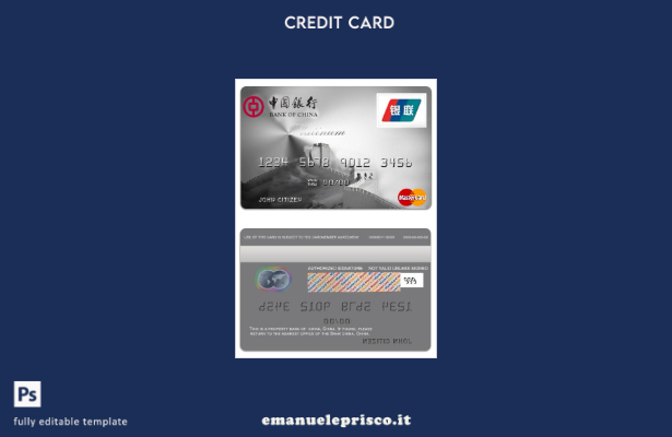 modello mastercard platino della China Bank of China in stile verificato